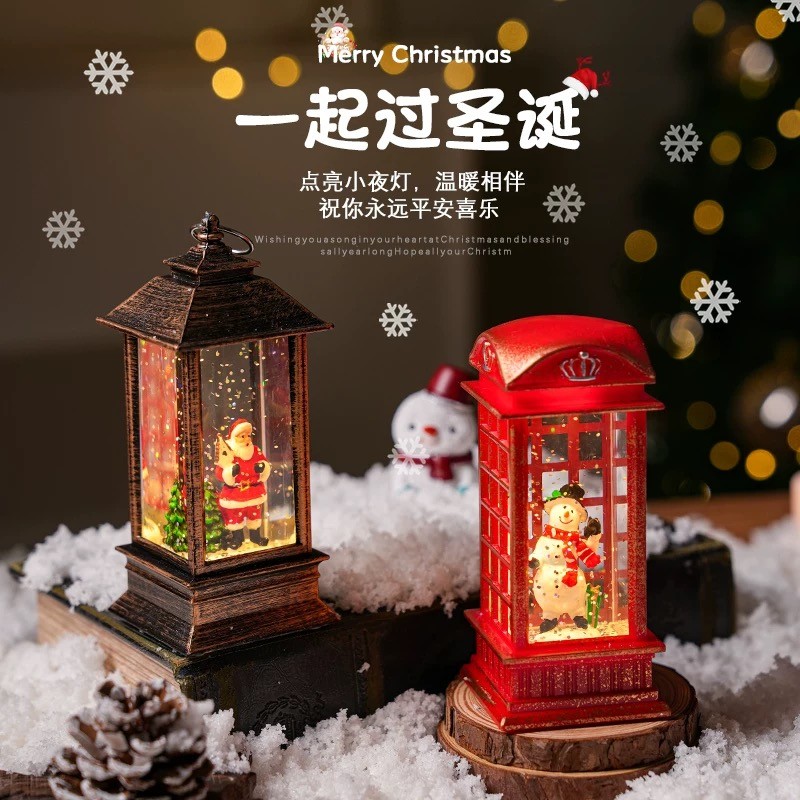 新款创意圣诞树小夜灯卧室氛围灯飘雪老人台灯雪人发光圣诞节礼物