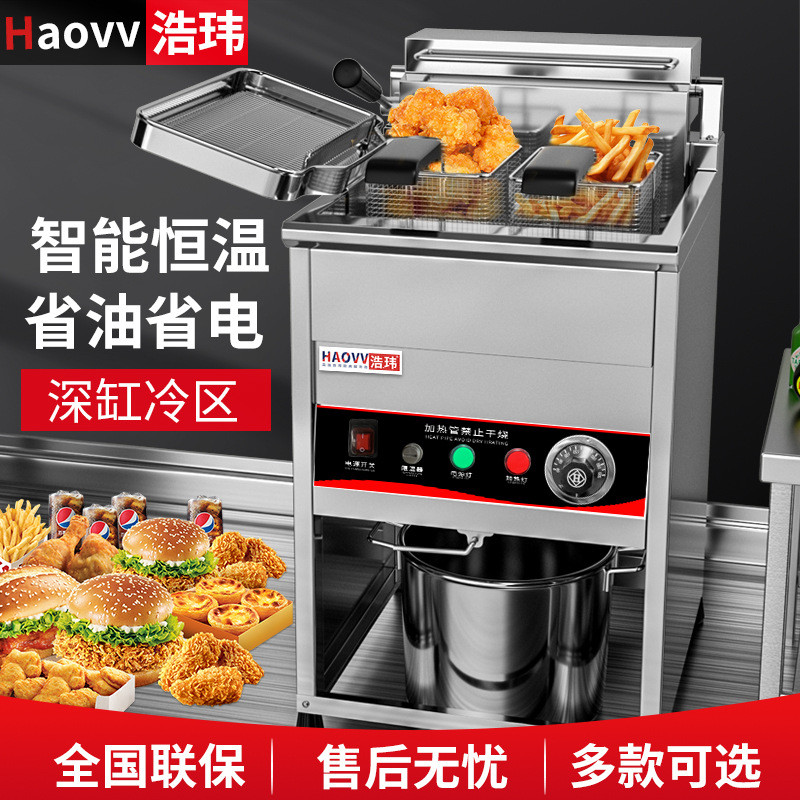 浩玮立式电炸炉商用电热大容量油炸锅炸鸡排机器双缸恒温油条机