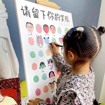 幼儿园毕业布置笑脸自画头像留言墙创意涂鸦签到台派对装饰kt展板