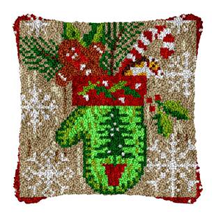 段段绣抱枕diy十字绣地毯绣段段绣毛线绣 绿色系圣诞手套图片花纹