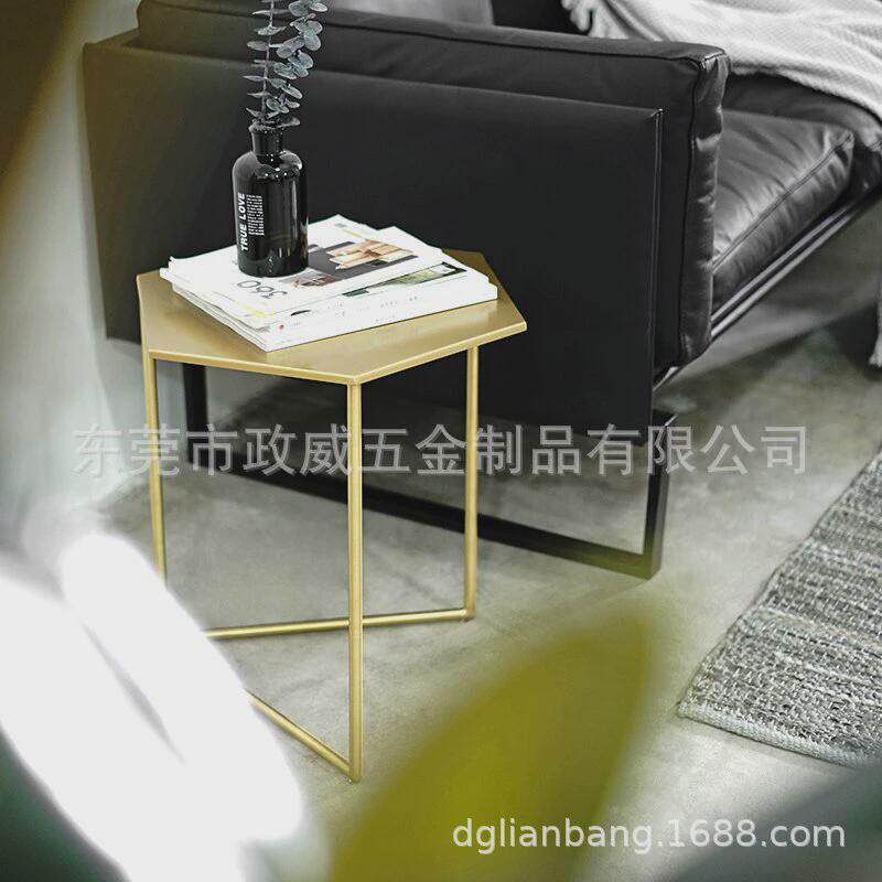 轻奢意式北欧纯后现代六角形小茶几黄铜极简搁几边几客厅小型桌子