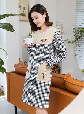 86m0日系时尚围裙厨房家用工作服棉质扣前排成人罩衣新款防水防油