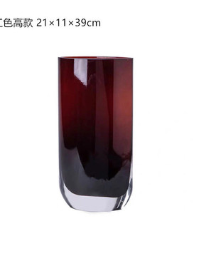 花瓶琉璃刀锋扁棕色样板房花器餐桌饰品花艺套装售楼处高端摆件