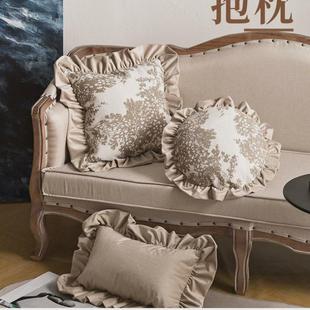 法式轻奢客厅沙发抱枕网红黑白荷叶边抱枕套高级感卧室床头靠枕套