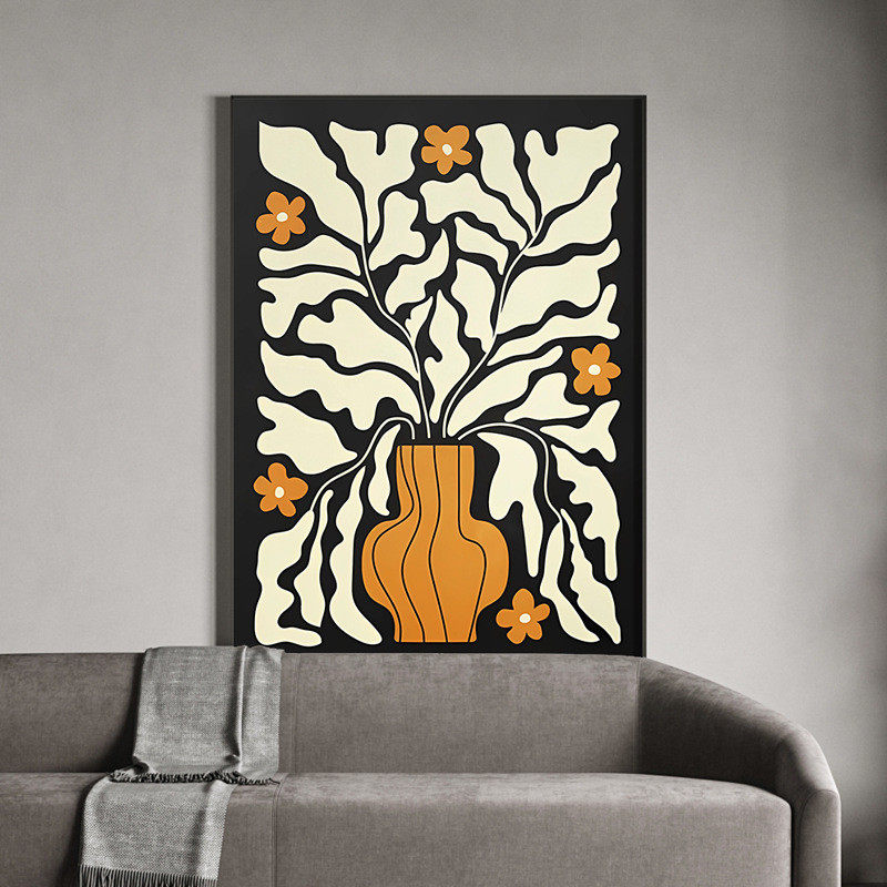 现代植物花卉黑白灰风格高级感装饰画法式客厅落地画走廊尽头挂画