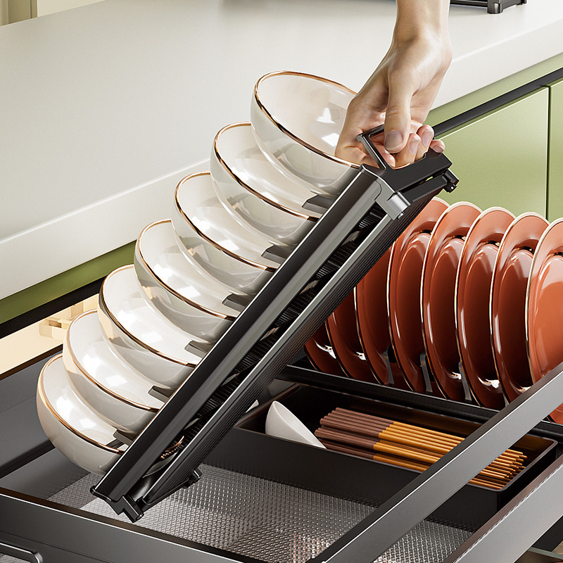束丰家居厨房沥水置物架抽屉内置式碗碟架橱柜碗碟筷勺置物收纳架