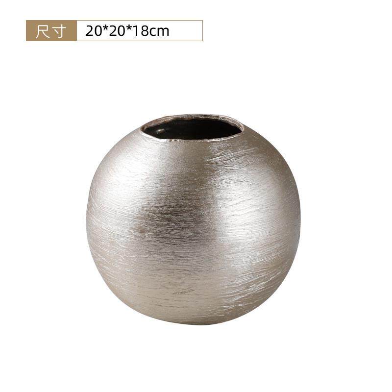 现代简约拉丝轻奢圆形树脂北欧干花插花器花瓶家居客厅软装摆件