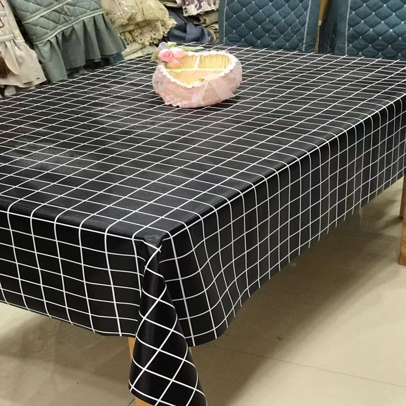 pvc茶几桌布黑白格子餐桌桌布防油防水简约风家用桌布现货供应