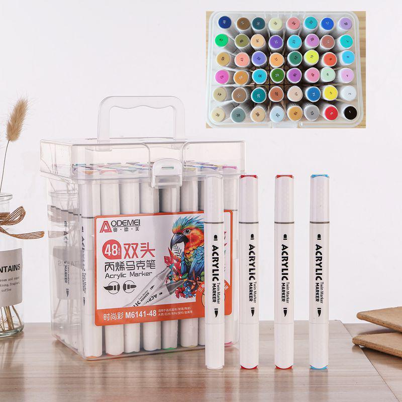48色双头丙烯马克笔手提diy装小学生儿童美术绘画方盒手账涂色笔