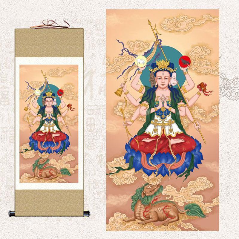 斗姆元君供奉挂画神仙像斗母天尊斗姥画装饰道场客厅丝绸卷轴画像