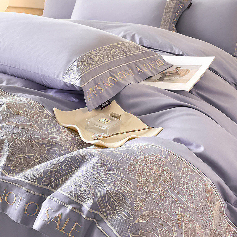 2024新款高端100支长绒棉四件套床单四件套轻奢刺绣全棉双人床笠