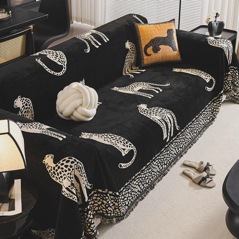 金钱豹古风雪尼尔四季通用中沙发巾轻奢现代一片式盖毯沙发垫全盖