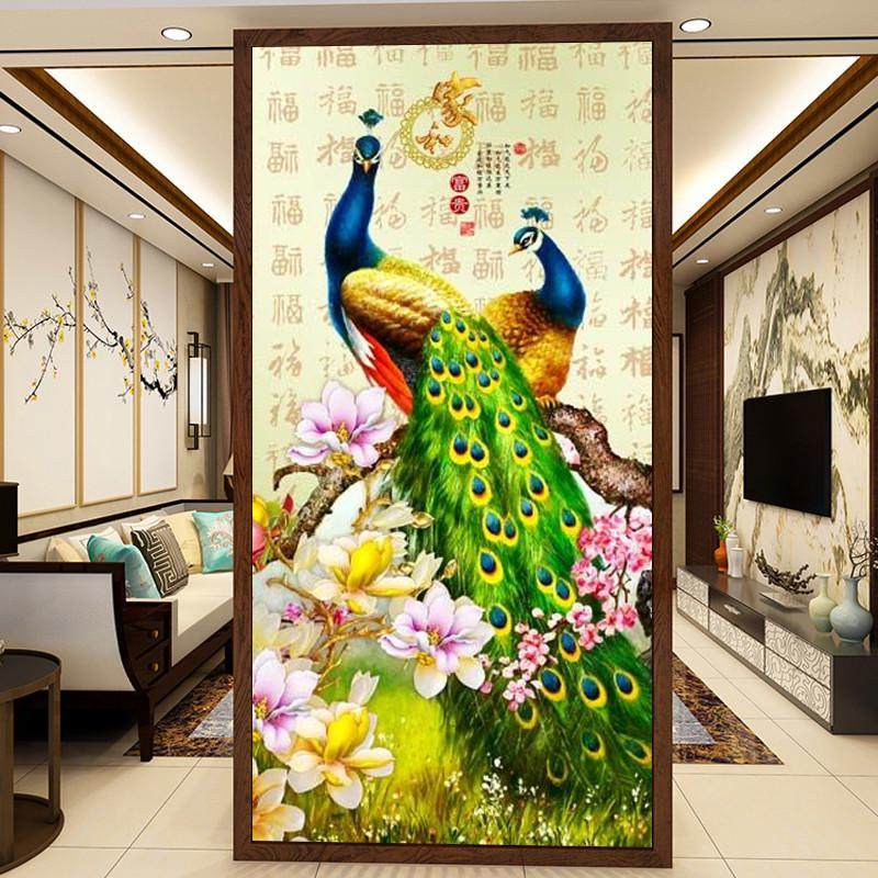 新中式刺绣玄关屏风硬包背景墙客厅沙发电视卧室床头酒店软包壁画,家装主材,背景墙软包,淘宝优惠券,粉丝福利购,淘宝优惠卷