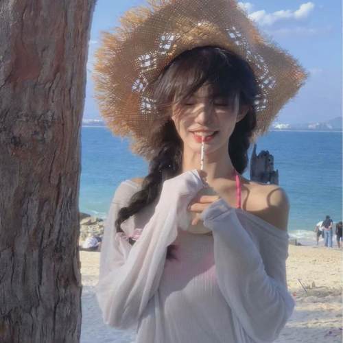 白色长袖罩衫百搭防晒宽松瘦少女网纱新款沙滩度假保守