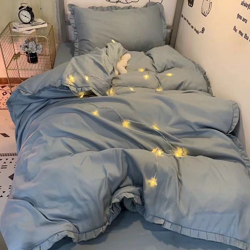 宿舍床上三件套ins粉色四件套花边被套学院风公主学生宿舍床品