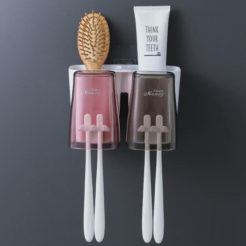 z655置杯子套装漱口杯挂壁式家用家庭一家四三口之放牙膏牙刷牙刷