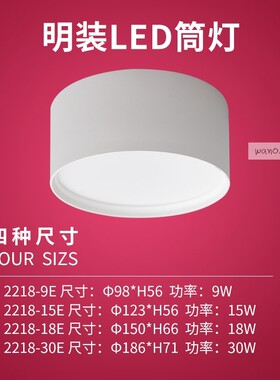 辉帅led筒灯 2218-18E 明装筒灯过道灯黑色圆形桶灯吸顶式免开孔