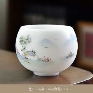个人杯白瓷主人杯茶盏手绘厂家茶杯 冰种品茗杯薄胎主人杯单杯中式
