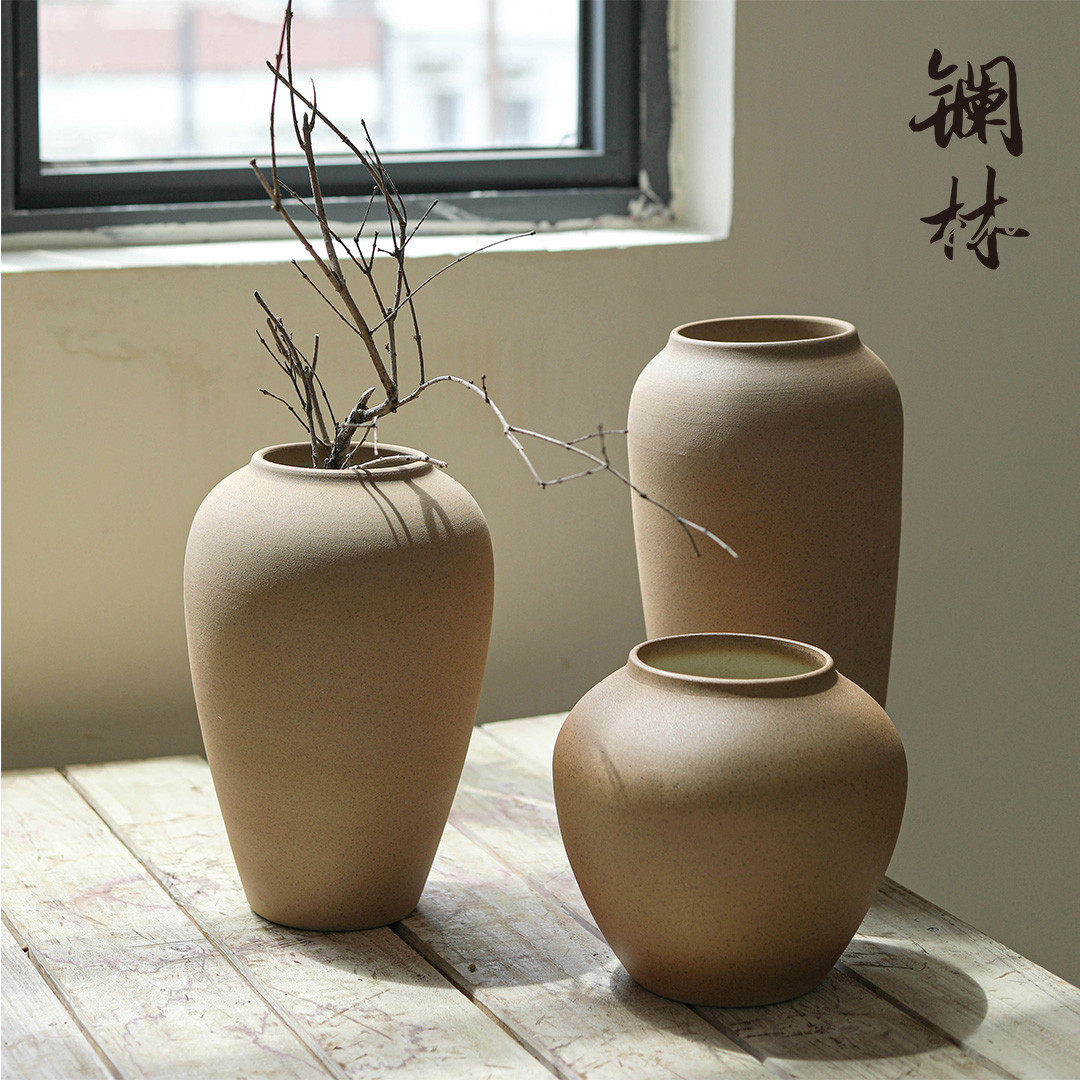 手工粗陶花瓶插花陶罐子摆件陶瓷侘寂风民宿酒店装饰花器