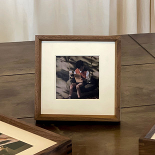 正方形相框摆台实木字画装裱照片加打印黑胡桃画框架挂墙尺寸