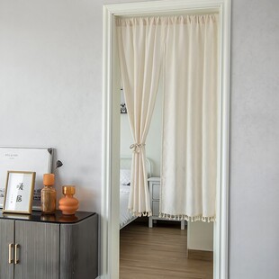 厨房门帘双面棉麻家用半截免打孔布帘卧室日系遮挡柜帘四季通用