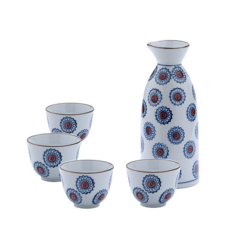 手绘清酒具高温釉下彩陶酒杯白酒器皿酒壶瓷醒酒器一壶四酒杯