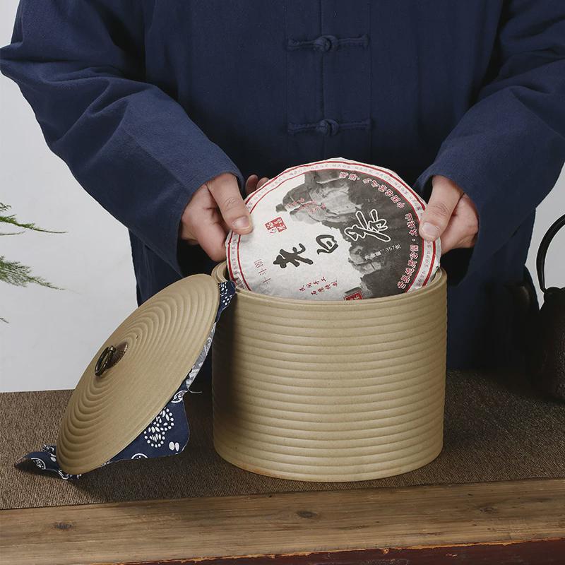 粗陶普洱饼茶叶罐老岩泥大号五子饼罐密封储茶罐子茶盒茶饼包装罐