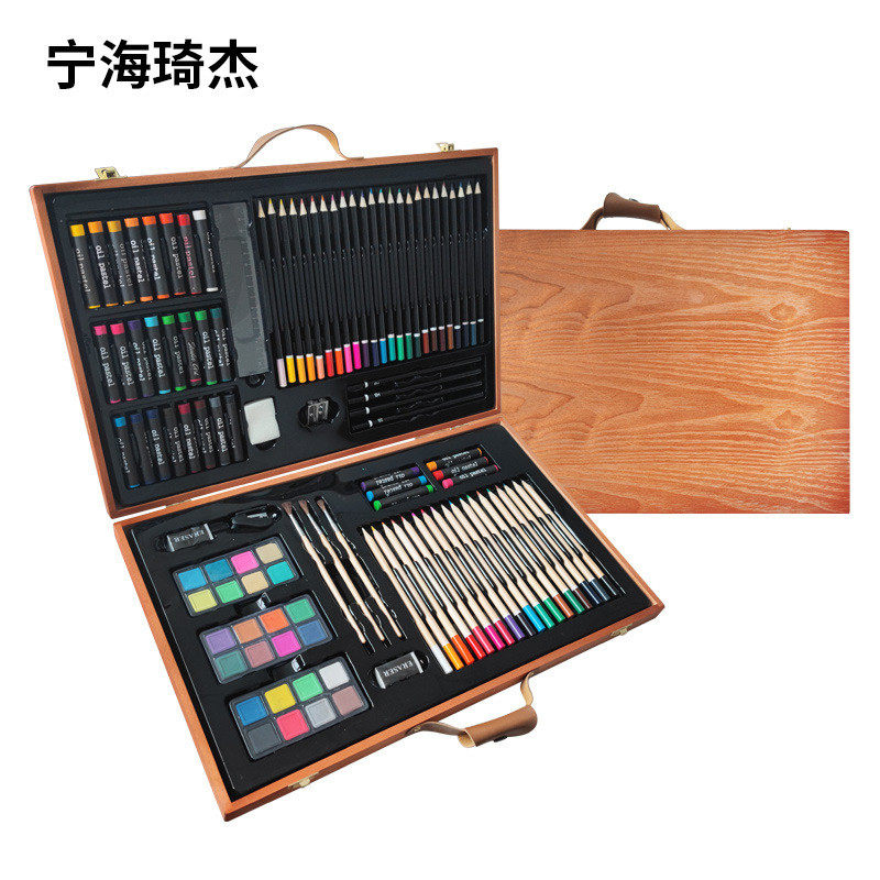 109件木盒画笔套装绘画工具儿童水彩笔套装美术用品礼品批发开学