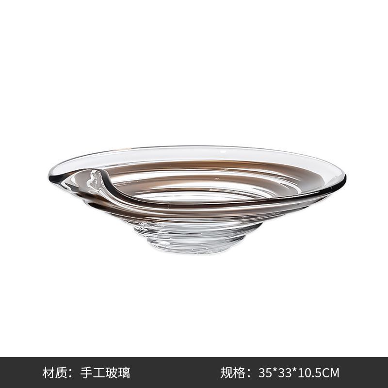 现代轻奢家居拼色圈纹高级感别墅客厅餐桌玻璃花瓶水果盘装饰摆件