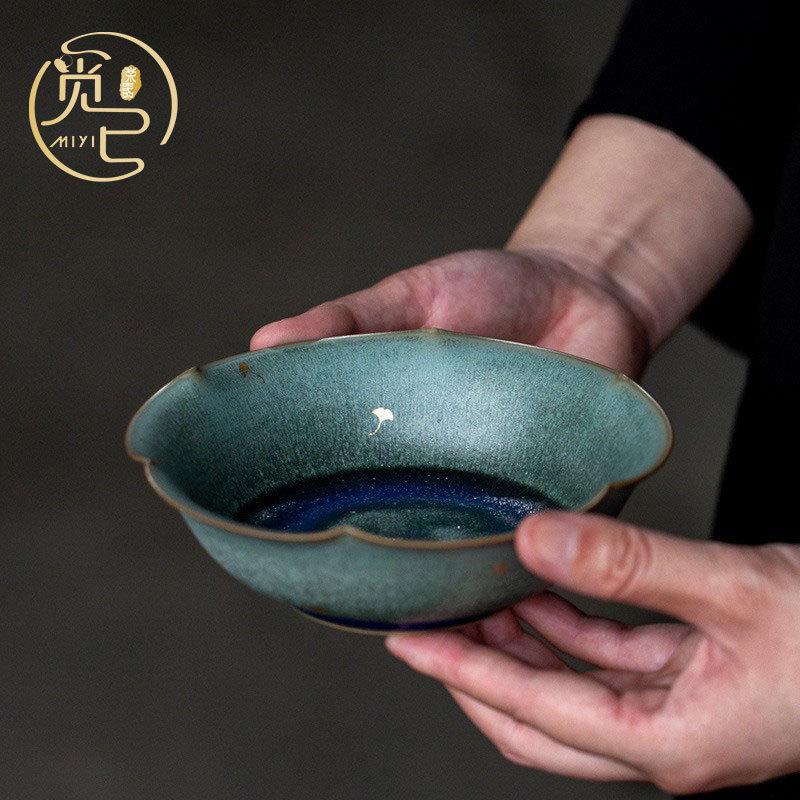 热销中式窑变花口壶承小茶台陶瓷干泡台壶垫隔热茶托创意茶点盘果