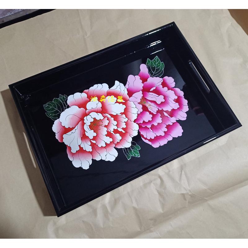 创意推光漆器手工彩绘茶托盘实木彩绘漆器盘木质大漆茶托餐盘果盘