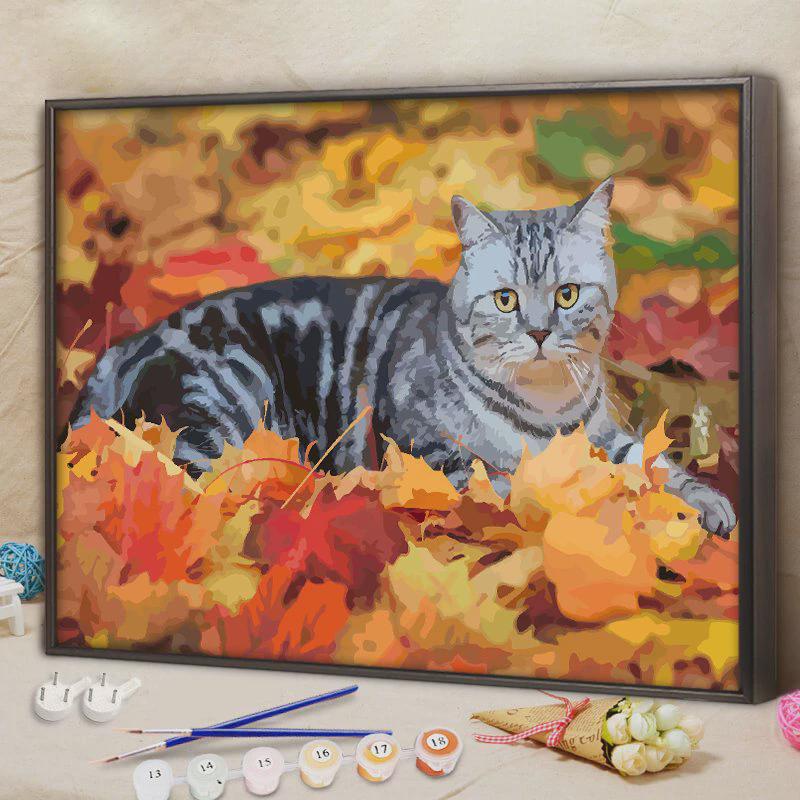 数字油画diy手工填充动物小猫咪手绘消磨时间减压填色油彩画