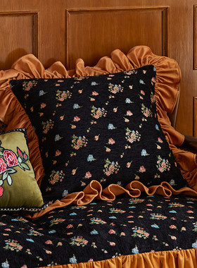 0fe9荷叶边集美式复古抱枕偏爱客厅沙发法式玫瑰绣花绿色腰枕