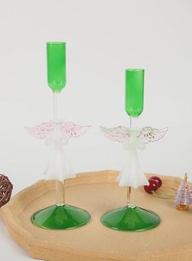 圣诞系列玻璃烛台摆件创意圣诞树家用客厅高脚烛台玻璃工艺品