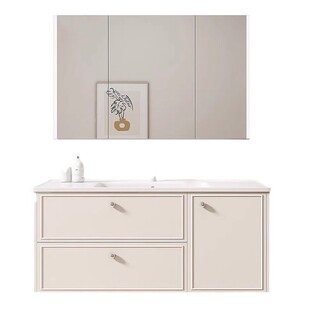 法式奶油风橡木浴室柜脸盆一体盆洗手陶瓷柜组合卫生间吊柜洗漱台