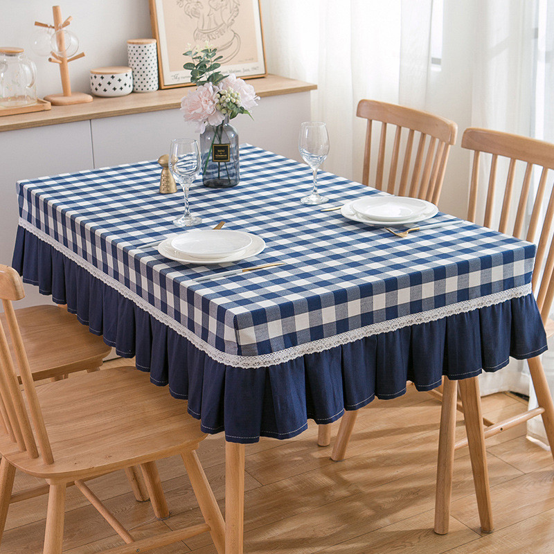 m3no批发学校幼儿园格子桌布西餐厅棉麻布艺小方套长方形桌罩桌格