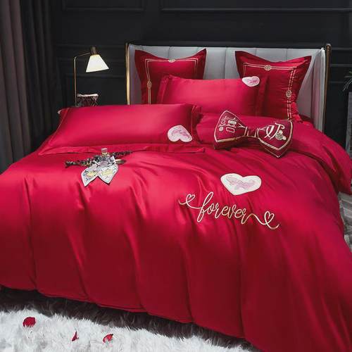 婚庆四件套婚嫁新婚床婚床刺绣被套红色结婚礼婚房品喜庆绣花套件