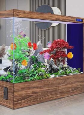 w網4超白玻璃方形鱼缸客厅懒人屏风隔断免换水族箱家用新款生态金