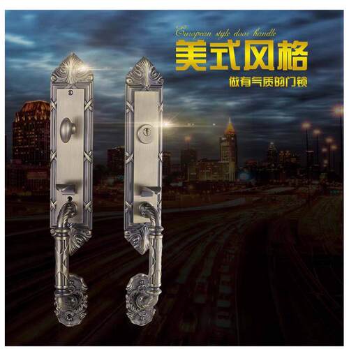 锌合金大门锁纯铜锁芯农村别墅实木锁具对开门双开按压门把手锁
