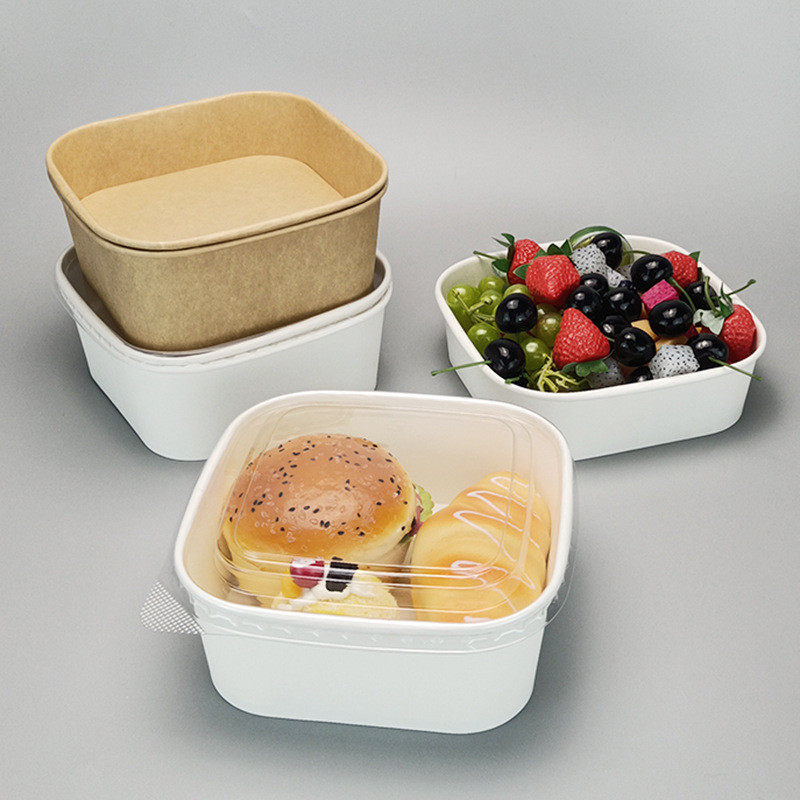 热销创意一次性长方形纸碗盖浇饭外卖打包盒带盖沙拉西餐快餐便当