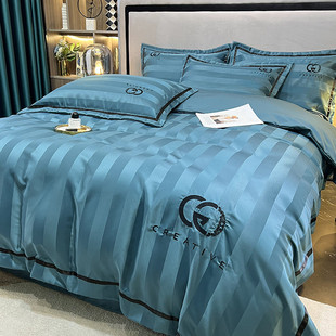 冰丝四件套裸睡高级感床品夏季丝滑轻奢床单被套学生宿舍三件套男