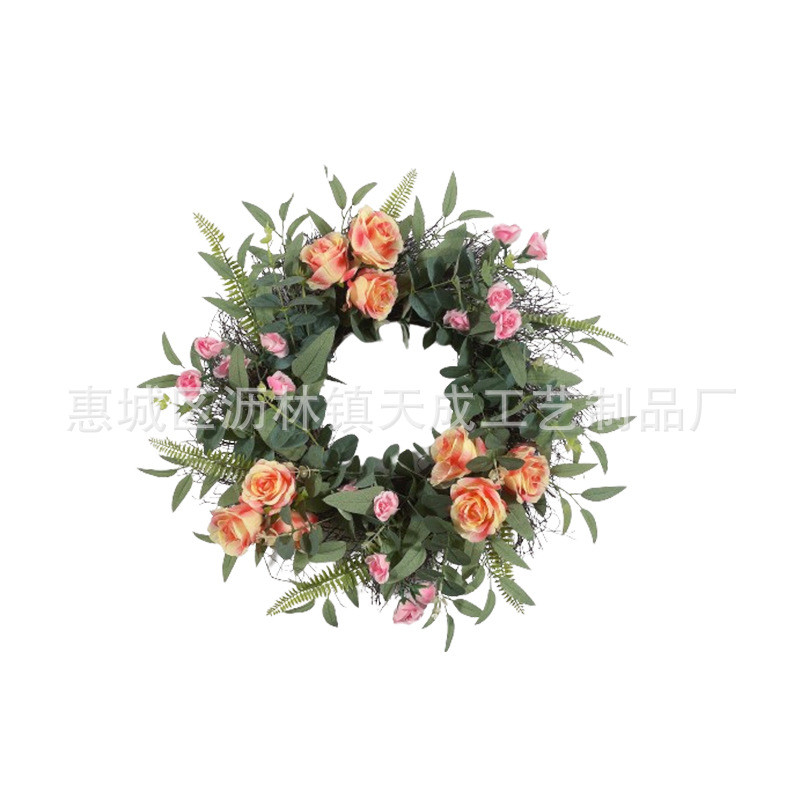 美式春季庭院仿真花环藤圈装饰玫瑰花郁金香花环花圈门楣挂件