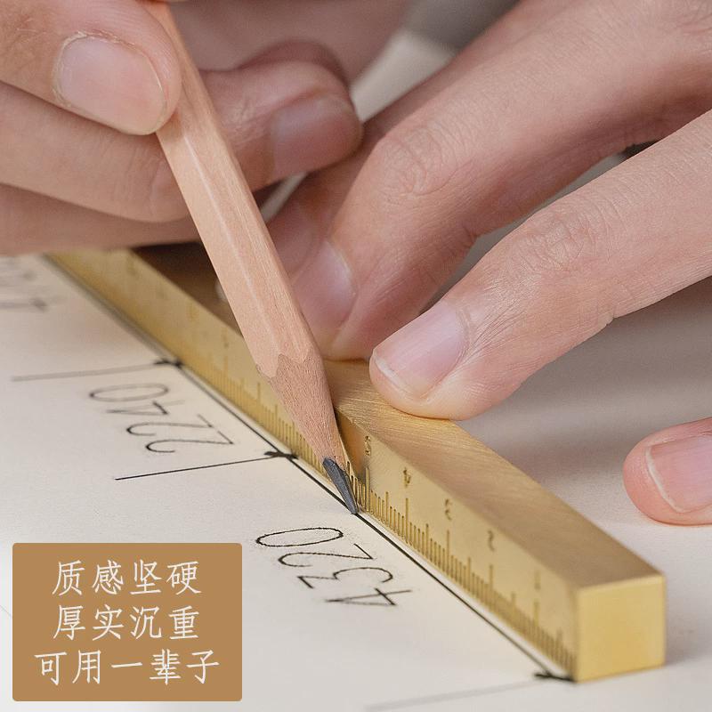 铜尺黄铜实心纯铜尺子创意礼品子刻度尺直尺金属铜文具工艺礼品