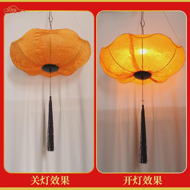 新中式荷叶灯笼荷花灯婚礼布艺走廊餐厅火锅店仿古吊顶春节灯笼