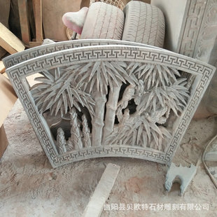 浮雕窗花青灰石仿古回廊装饰窗户古建庭院园林装饰摆件
