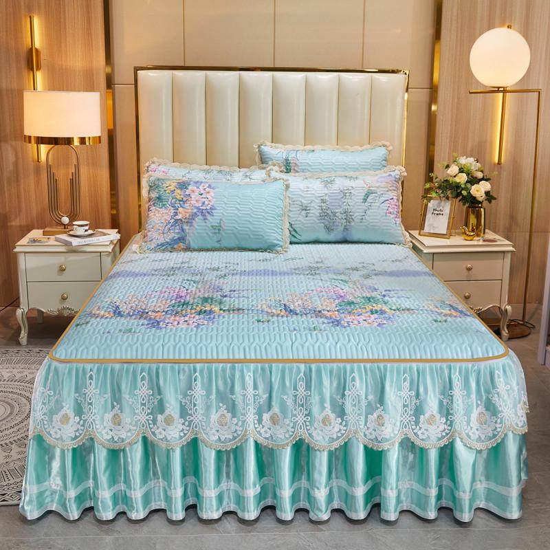 夏季凉席冰丝席三件套床裙款空调软席蕾丝床罩席子套件可脱卸机洗,床上用品,冰丝席,淘宝优惠券,粉丝福利购,淘宝优惠卷