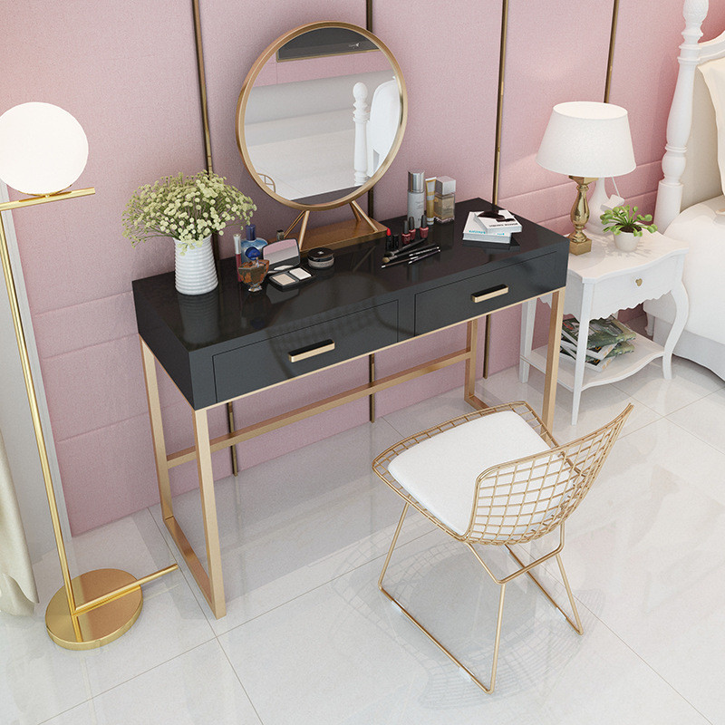 双铁艺梳妆台简约家用卧室小户型化妆台网红轻奢北欧抽屉化妆桌