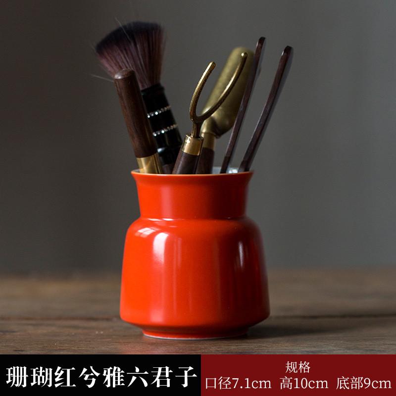 黑檀木茶道六君子实木陶瓷套装木艺功夫茶具配件大全茶夹笔筒茶刀