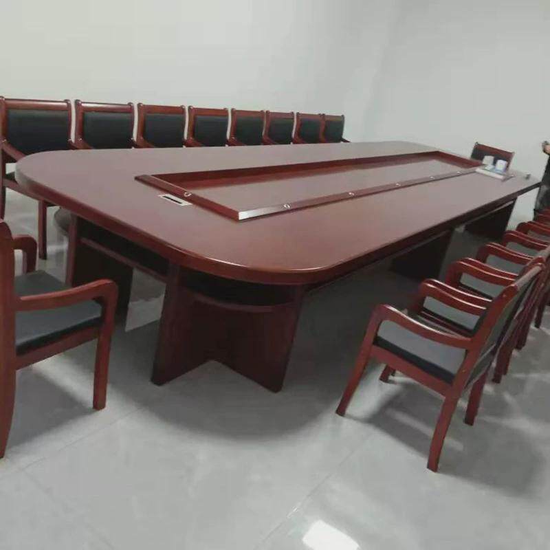 大型椭圆形会议桌办公培训桌开会桌胡桃木皮油漆桌椅组合厂家供应