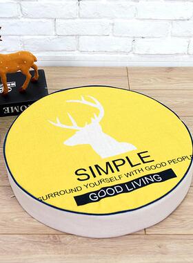 网红北欧ins暖黄色几何麋鹿蒲团棉麻垫布艺圆形海绵垫榻榻米坐垫